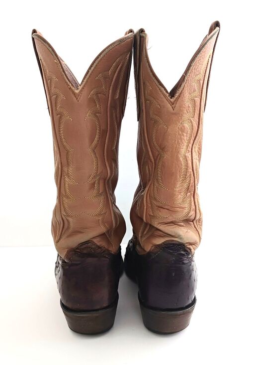 Nocona Full Quill Ostrich Exotic Western Boot Brown/Camel Leather 10D Made USA main image 5